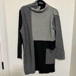 IRIDIUM Cotton Tunic Top Black Gray White Mix Print Lagenlook Size S Women’s